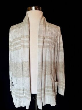 Lands' End Neutral Stripe Open-Front Cable Cardigan